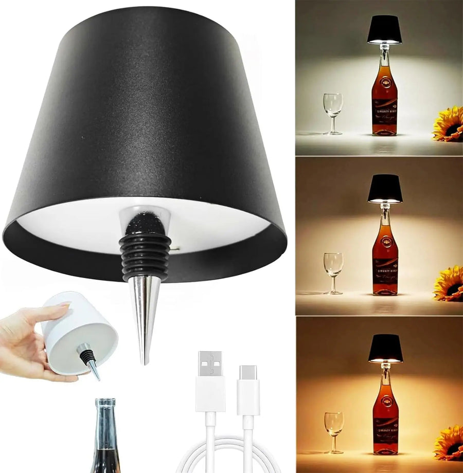 Wireless Bottle Table Lamp Touch Control of 3 Colors and Stepless Dimming Night Lamp for Bar Wine Bottles Decor Desk Lights