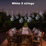 LED Decor Light Solar Moon Star Lights String Light Outdoor Waterproof Solar Powered Curtain Lights with 8 Modes Ramadan Hanging
