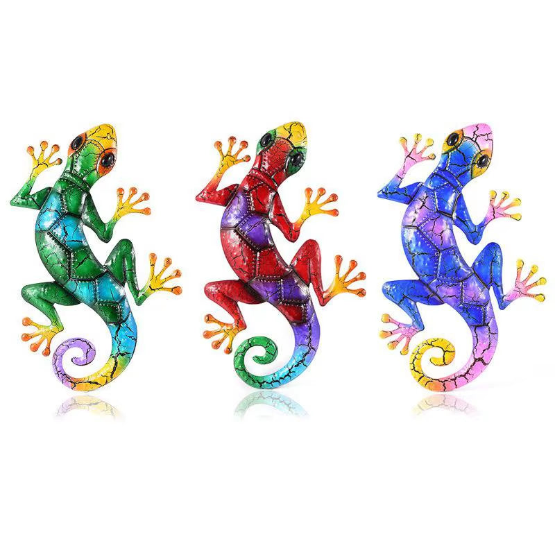 Metal Gecko Yard Garden Decoration for Outdoor Statues Home-Garden Wall Decor Miniature Accessories Sculpture Lizard Ornaments