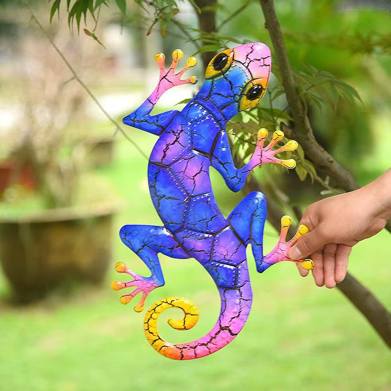 Metal Gecko Yard Garden Decoration for Outdoor Statues Home-Garden Wall Decor Miniature Accessories Sculpture Lizard Ornaments