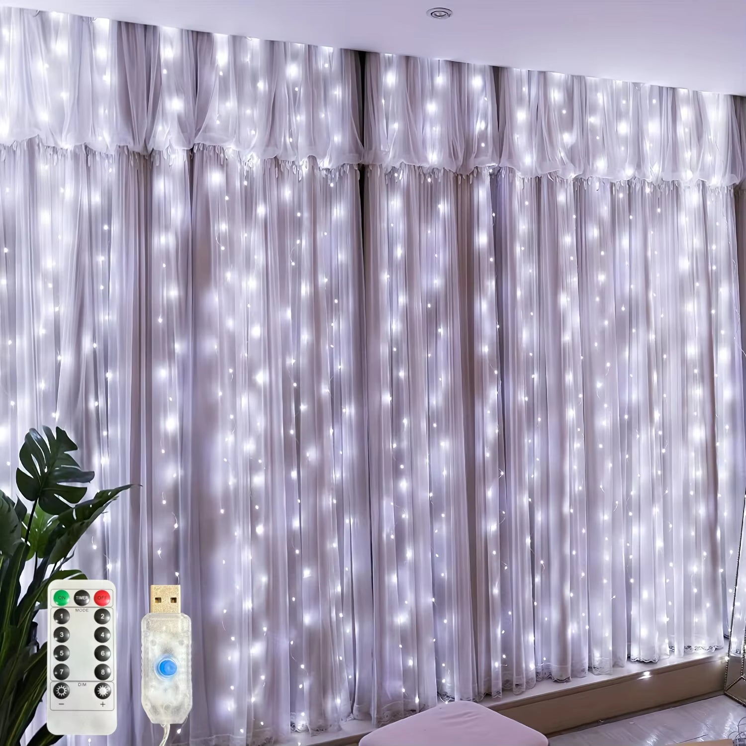 USB Christmas LED Curtain Lights, Indoor Fairy Curtain Lights, Suitable for Bedroom, Background Windows, Holiday Lighting