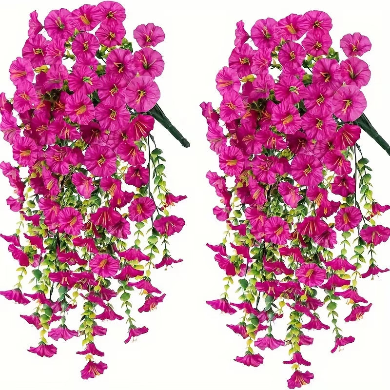 2Pcs Uv-Resistant Artificial Morning Glory & Eucalyptus Hanging Decor - Perfect for Home, Garden, Weddings | Versatile Outdoor