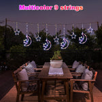 LED Decor Light Solar Moon Star Lights String Light Outdoor Waterproof Solar Powered Curtain Lights with 8 Modes Ramadan Hanging
