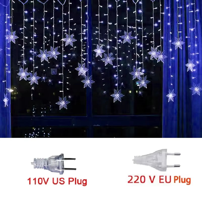 3.2M Christmas Snowflakes LED String Lights Flashing Fairy Curtain Lights Waterproof for Holiday Party Wedding Xmas Decoration