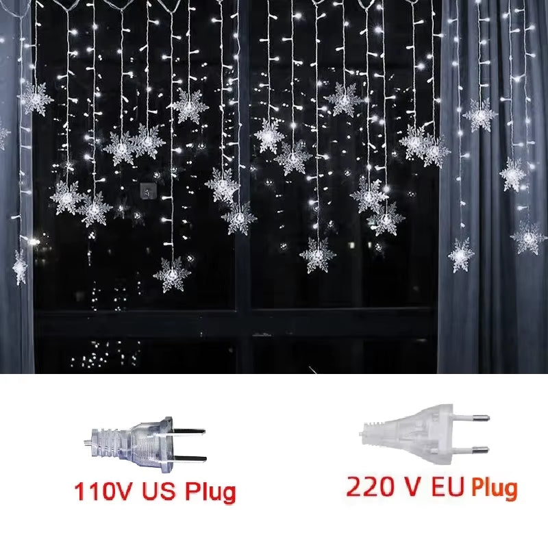 3.2M Christmas Snowflakes LED String Lights Flashing Fairy Curtain Lights Waterproof for Holiday Party Wedding Xmas Decoration