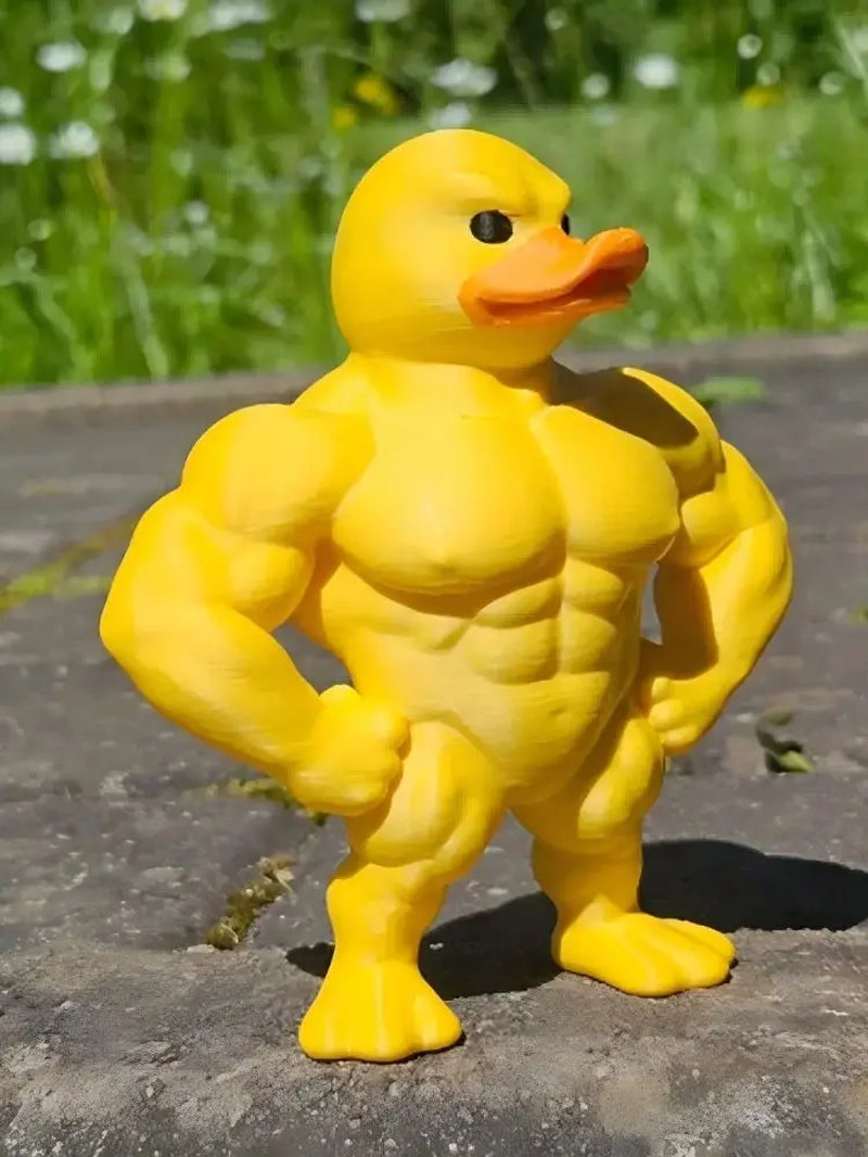 1Pc Muscle Duck Statue - 3D Desktop Decor, Cute Bookshelf Whimsical Figurine, Multifunctional Indoor/Outdoor Decoration