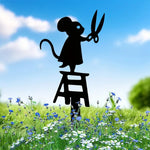 1Pc Silhouette Metal Garden Post with Scissors Mouse Design, Art Deco Lawn Sign, Creative Animal Sculpture Decorations