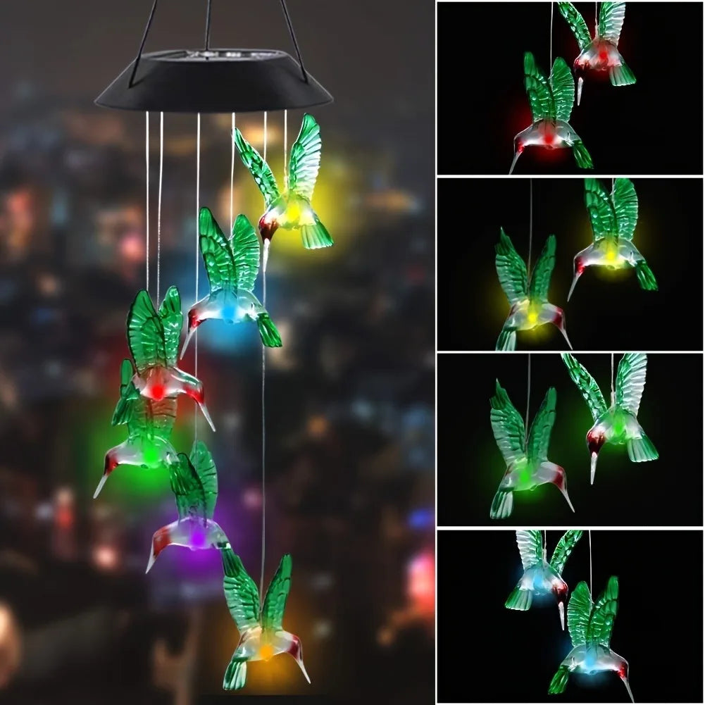 Color Changing Butterfly Dragonfly Hummingbird Solar Powered Waterproof Outdoor Wind Chimes Light for Party Garden Door Decor
